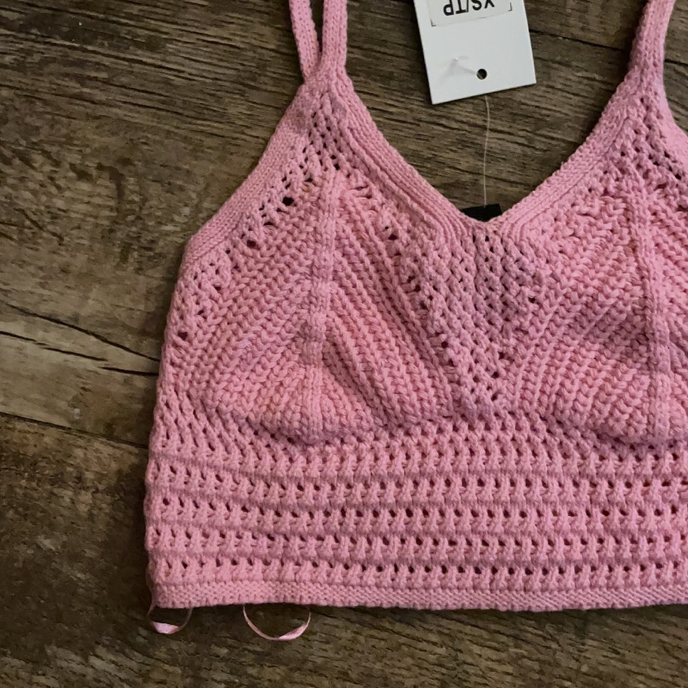 NWT STREETWEAR SOCIETY Cute Pink Crochet/Knitted Crop Top - Picture 8 of 15
